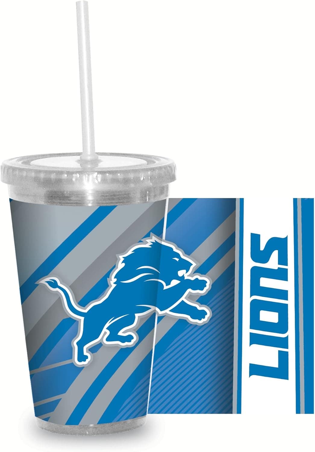 Rico Industries NFL Football Detroit Lions NFL Football Team 16oz Clear Tumbler W/Straw