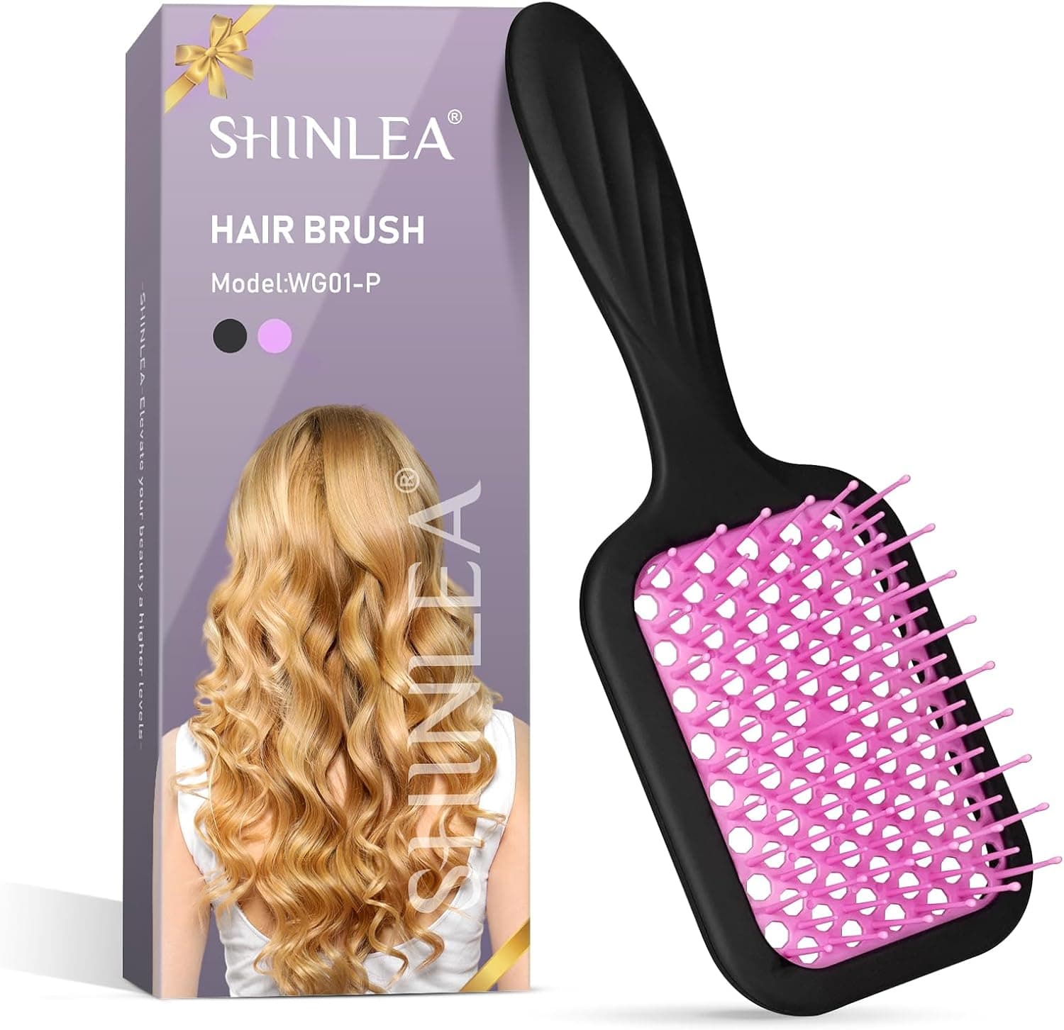 SHINLEA Vented Detangling Brush for Curly Thick Hair, Wave-Shaped Bristles for Scalp Massage, Anti-Tangle Hairbrush for Women, Men and Teens, Purple