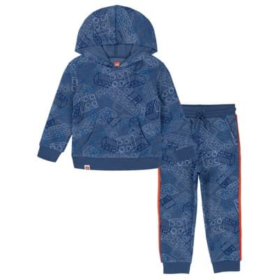 LEGO Toddler Boys' Allover Print Pullover Hooded Sweatshirt and Joggers Outfit Gray Blue 4T