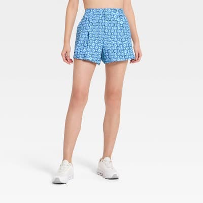 Women's Woven High-Rise Pleated Golf Shorts - All In Motion™ Blue Floral Print XXL