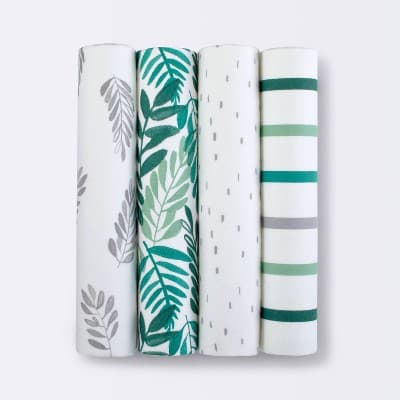 Flannel Baby Blanket - Cloud Island™ Green 4pk: Cotton, 30" x 30", Botanical Pattern, Floral & Animal Themes