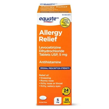 Equate Levocetirizine Dihydrochloride USP Allergy Relief Tablets, 5 mg, 35 Count Compare to Xyzal® Allergy 24HR Active Ingredient