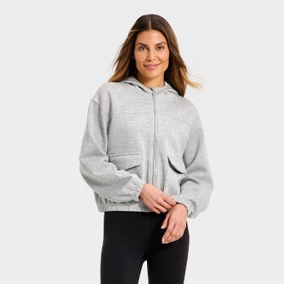 Women's Airy Sleek Full Zip Scuba Hooded Jacket - All in Motion™ Heatherd Gray XXL