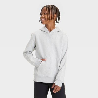 Boys' Active Comfort Fleece Hoodie Sweatshirt - All In Motion™ Heather Gray XS
