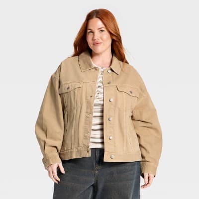 Women's Relaxed Denim Trucker Jacket - Universal Thread™ Khaki XXL