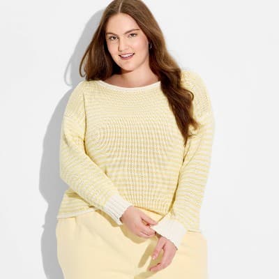 Women's Off the Shoulder Sweater - Wild Fable™ Yellow Striped 2X