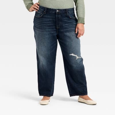 Women's Mid-Rise Boyfriend Jeans - Universal Thread™ Dark Blue 30