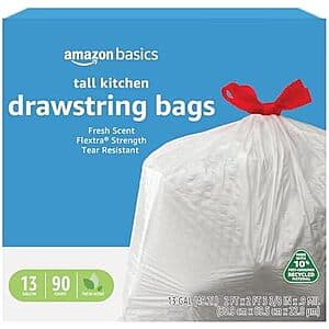 Select Accts: 90-Count Amazon Basics Tall Kitchen Drawstring Trash Bags $8.05 w/ Subscribe & Save