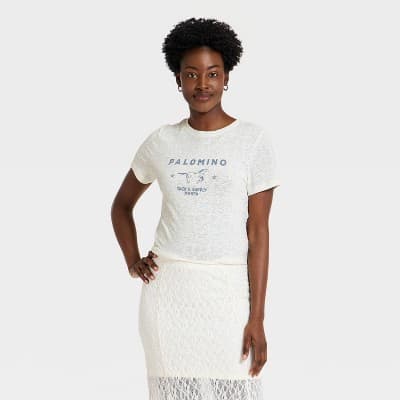 Women's Western Short Sleeve Graphic T-Shirt - Universal Thread™ Cream Letters L