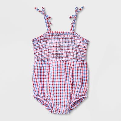 Baby Girls' Plaid 4th of July Smocked Romper - Cat & Jack™ Purple 6-9M