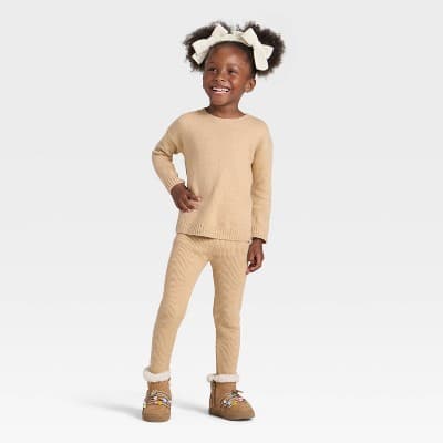 Toddler Girls' Sweater Top and Bottom Set - Cat & Jack™ Beige 3T