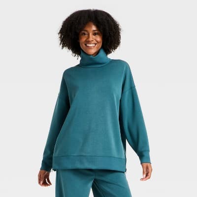 Women's Airy Sleek Funnel Neck Sweatshirt - All In Motion™ Blue XS