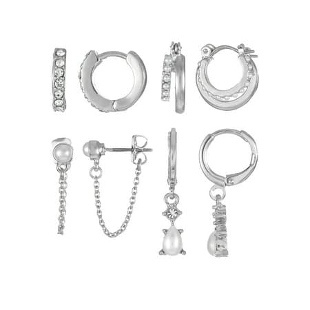 4-Pack of Stylish Silver Hoop & Dangle Earrings - 75% Off