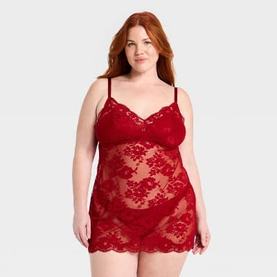 Women's Lace Lingerie Slip Dress - Auden™ Red 1X