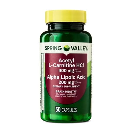 Spring Valley Acetyl L-Carnitine HCI 400 mg + Alpha Lipoic Acid 200 mg Capsules, 50 Count