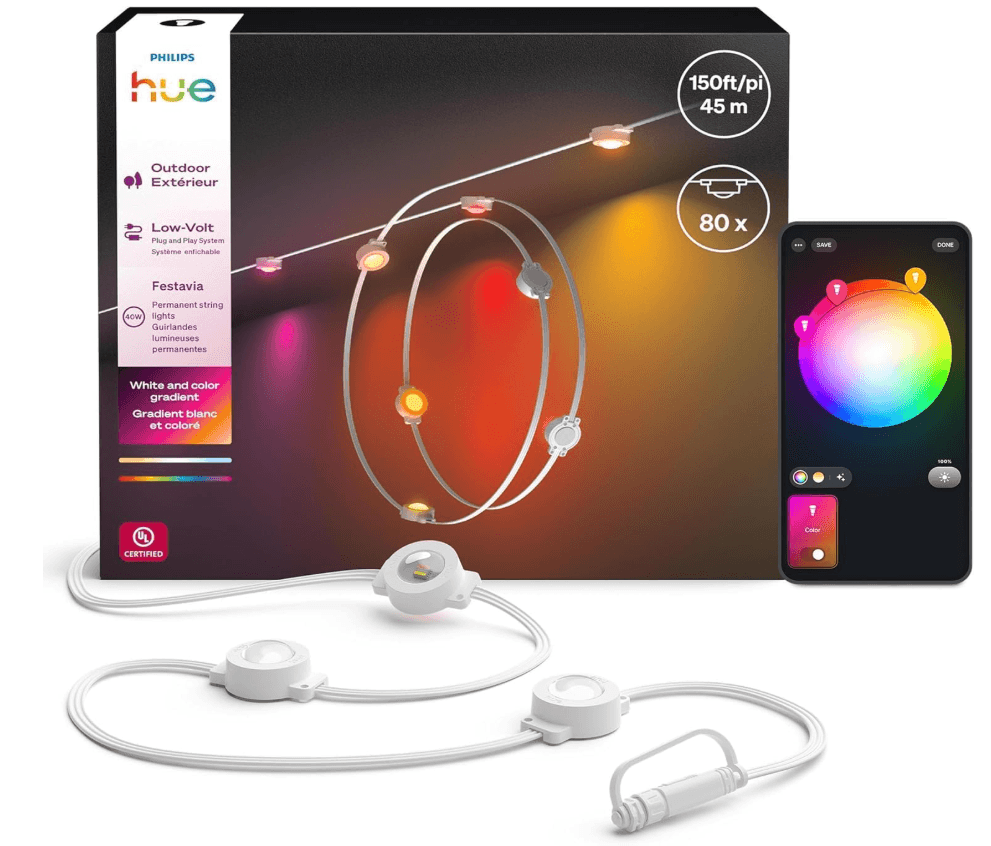 Philips Hue Festavia 150' Permanent Outdoor String 80 Dimmable LED Lights Amazon