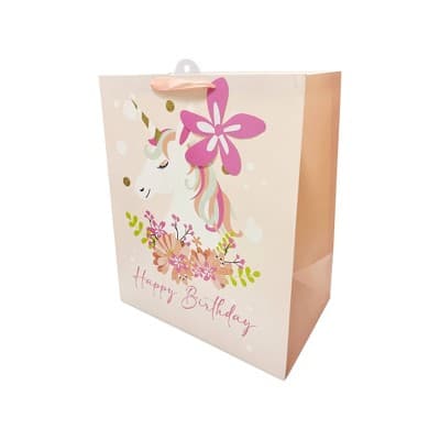 Bows And Sparkles Xlarge 'Happy Birthday' Unicorn Gift Bag with Tag Pink