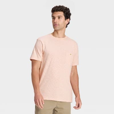 Men's Slub Pocket T-Shirt - Goodfellow & Co™ Orange Striped L