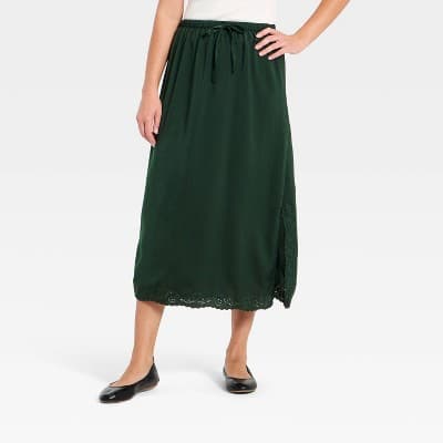 Women's Cutwork Midi A-Line Skirt - Universal Thread™ Dark Green L
