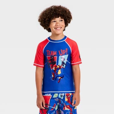 Boys' Spider-Man Rash Guard Swimsuit Tops - Blue 5-6
