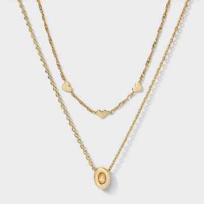 14kt Gold Dipped Hearts "O" Initial Multi-Strand Necklace - A New Day™ Gold