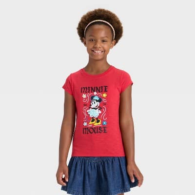 Girls' Disney Minnie Mouse Short Sleeve Graphic T-Shirt - Red M