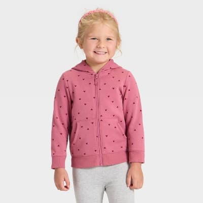Toddler Girls' Zip-Up Fleece Hoodie - Cat & Jack™ Rose Pink 2T