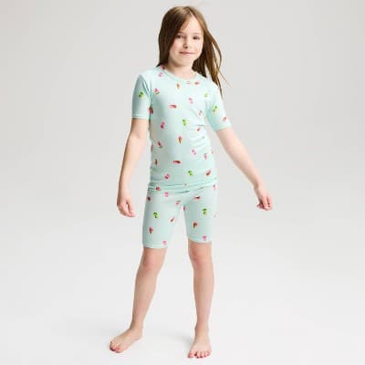 Girls' Short Ice Cream Sleeve Tight Fit Knit Pajama Set - Cat & Jack™ Turquoise 4