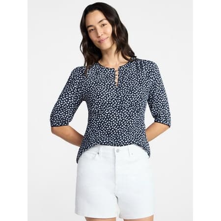 Time and Tru Women’s Empire Waist Top with Puff Sleeves, Sizes XS-XXXL