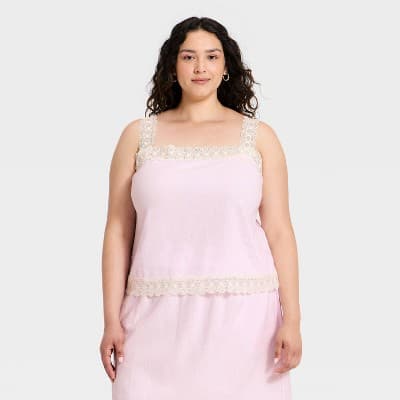 Women's Lace Trim Tank Top - A New Day™ Pink XXL