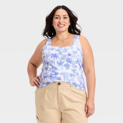 Women's Sculpt Square Tank Top - A New Day™ Blue Toile 1X