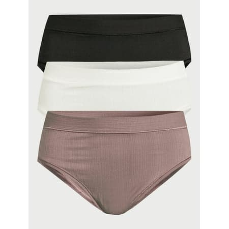 Joyspun Women’s Ribbed Modal Hi Cut Brief Panties, 3-Pack, Sizes XS to 3XL