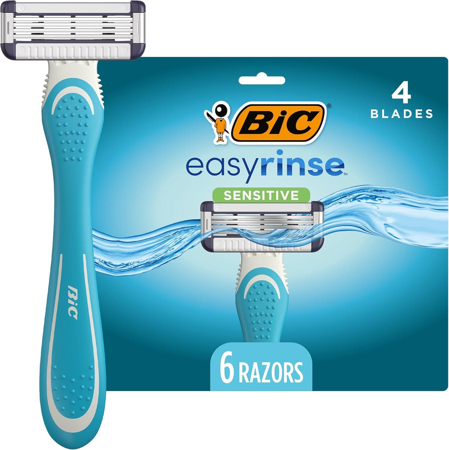 BIC EasyRinse Razors for Sensitive Skin - 4 Blades, 6 Pack