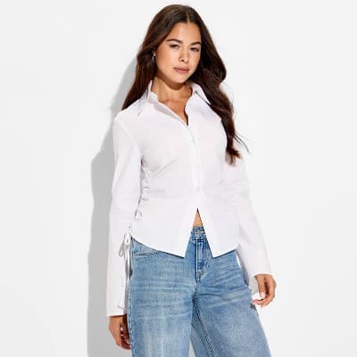 Women's Slim Fit Bell Long Sleeve Collared Button-Down Shirt - Wild Fable™ White XXS