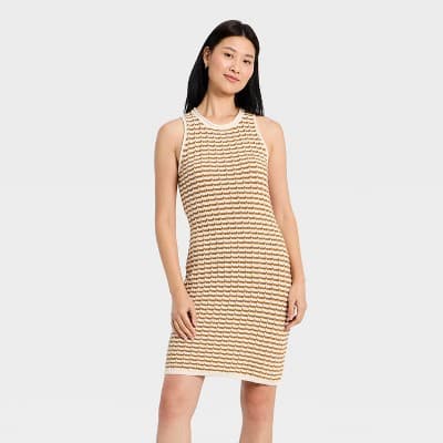 Women's Crochet Mini Sweater Dress - A New Day™ Brown Striped M