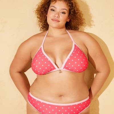 Demetra Dias with Wild Fable Women's Contrast Binding Cherry Charm Medium Coverage Reversible Polka Dot Print Bikini Top - Red/Pink X