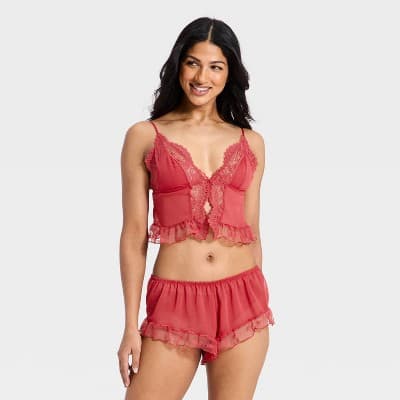 Women's Heirloom Lace Tap Set - Auden™ Berry Red XL