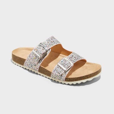 Kids' Drew Footbed Sandals - Cat & Jack™ Silver 1: Slip-On, Contoured Footbed, Open Toe