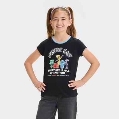 Girls' Disney Inside Out Short Sleeve Graphic T-Shirt - Black/Blue XL