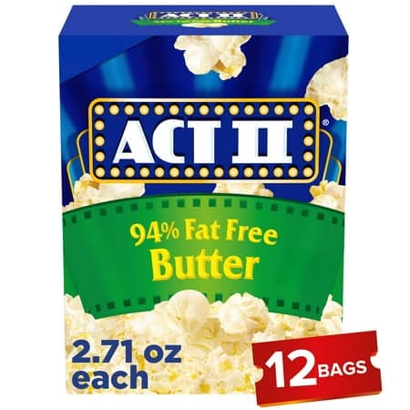 Act II 94% Fat Free Butter Microwave Popcorn, 2.71 oz., 12-Count Bags