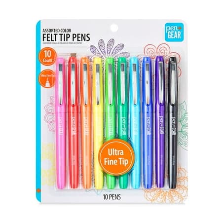 Pen+Gear Felt Tip Pens, Ultra Fine Point, Assorted Ink Colors, 10 Count