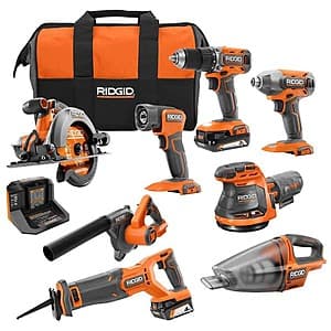 8-Tool Ridgid 18V Cordless Combo Tool Kit w/ Batteries/Charger & Tool Bag $283 + Free S/H