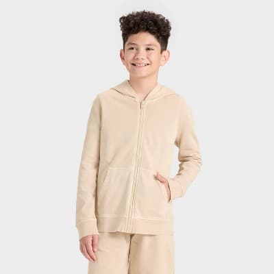 Boys' Full-Zip Relaxed Fit French Terry Hoodie - Cat & Jack™ Cream M