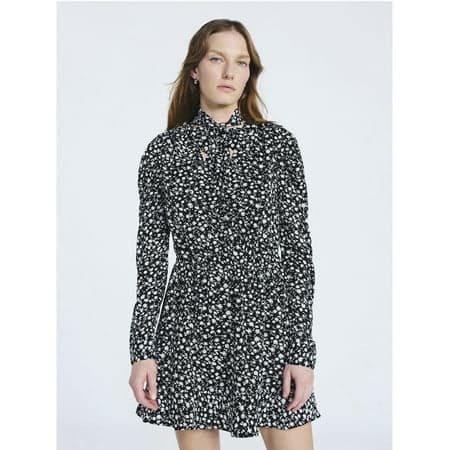 Scoop Women's and Women's Plus Tie Neck Mini Dress with Long Sleeves, Sizes XS-4X