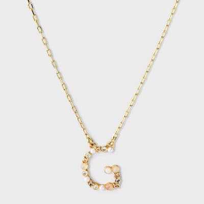 14k Gold Dipped Opal Pearl & Cubic Zirconia Letter "G" Initial Necklace - A New Day™ Gold