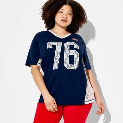 Women's USA Lace Short Sleeve Graphic Jersey T-Shirt - Blue 3X