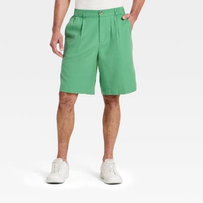 Men's 10" Longline Pleated Shorts - Goodfellow & Co™ Green M