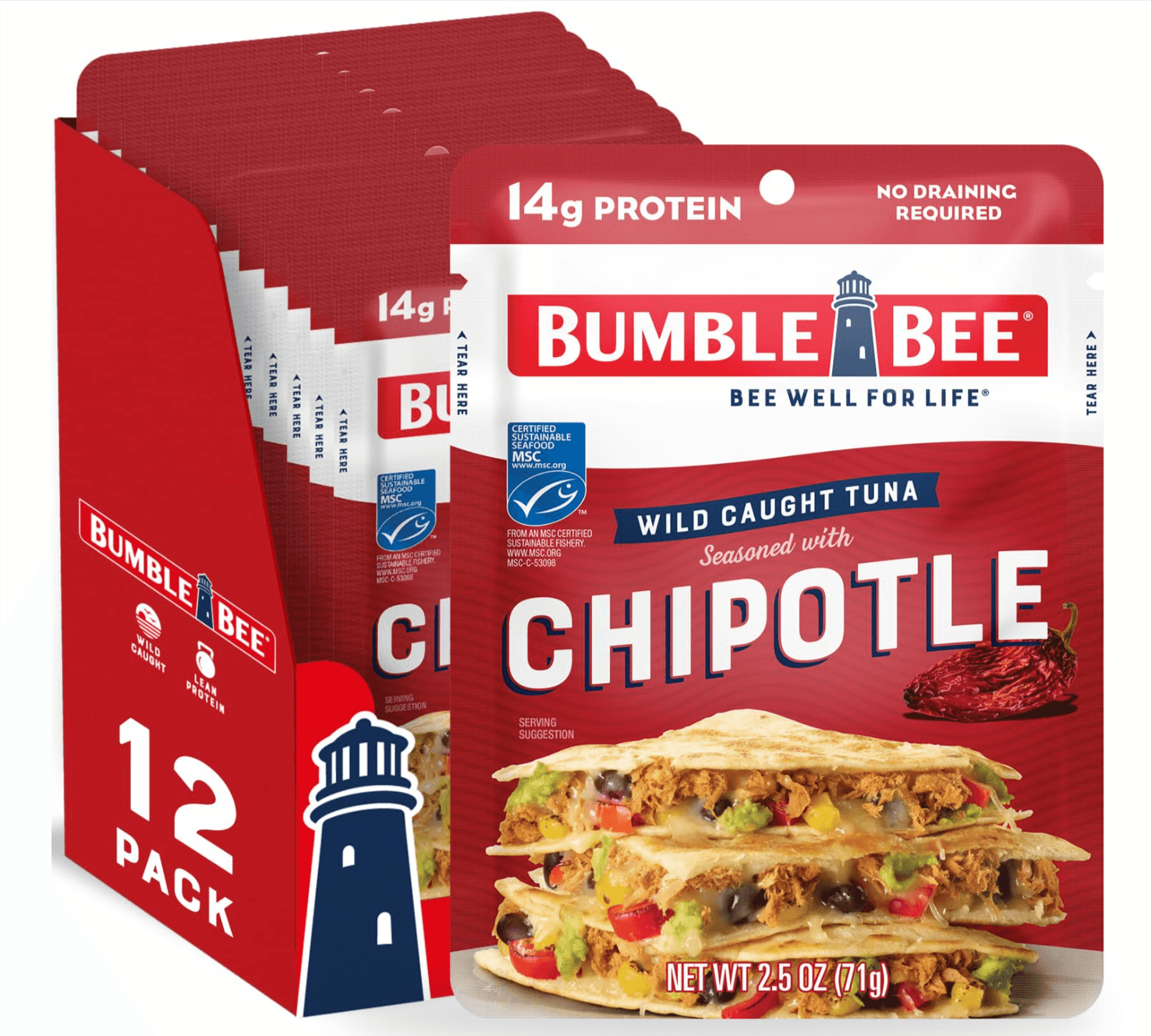 Bumble Bee Wild Caught Seasoned Tuna - 12 Pack (2.5oz Pouches)