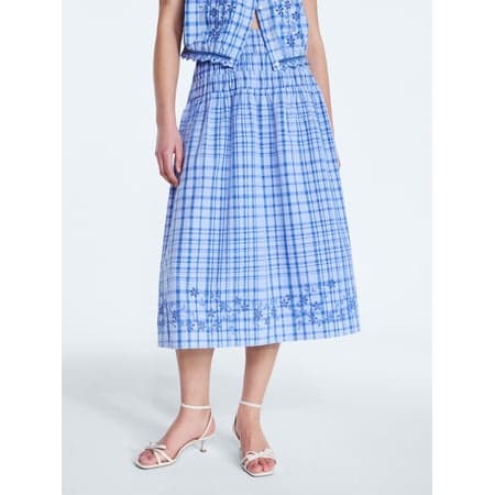 Free Assembly Women's and Women's Plus Embroidered Cotton Maxi Skirt with Smocked Waist, Sizes XS-4X