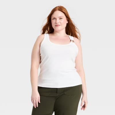 Women's Slim Fit Hardware Ribbed Tank Top - A New Day™ White XXL